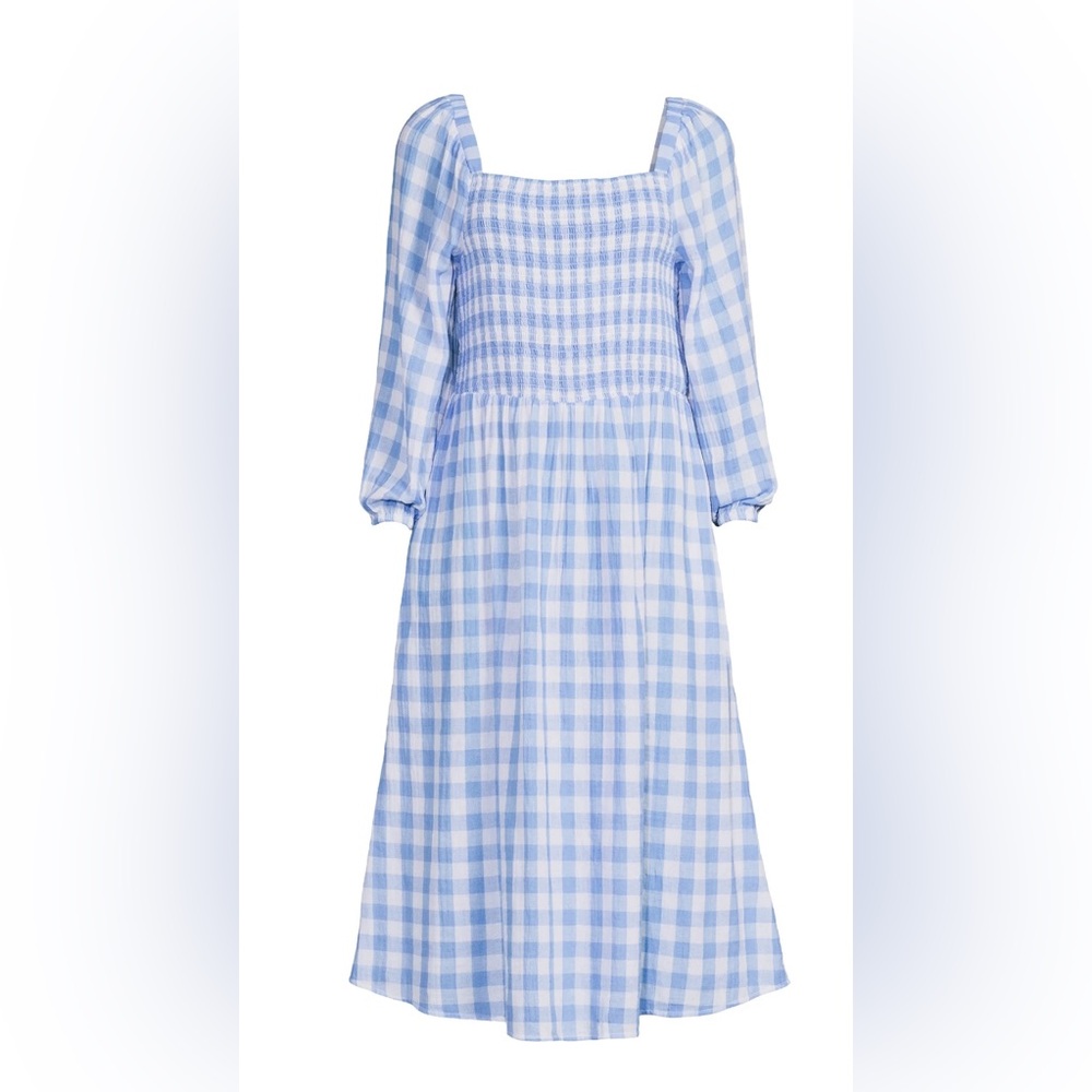 NWT BeachLunchLounge Women's Smocked Gingham Safety Blanket  Dress - Picture 4 of 6